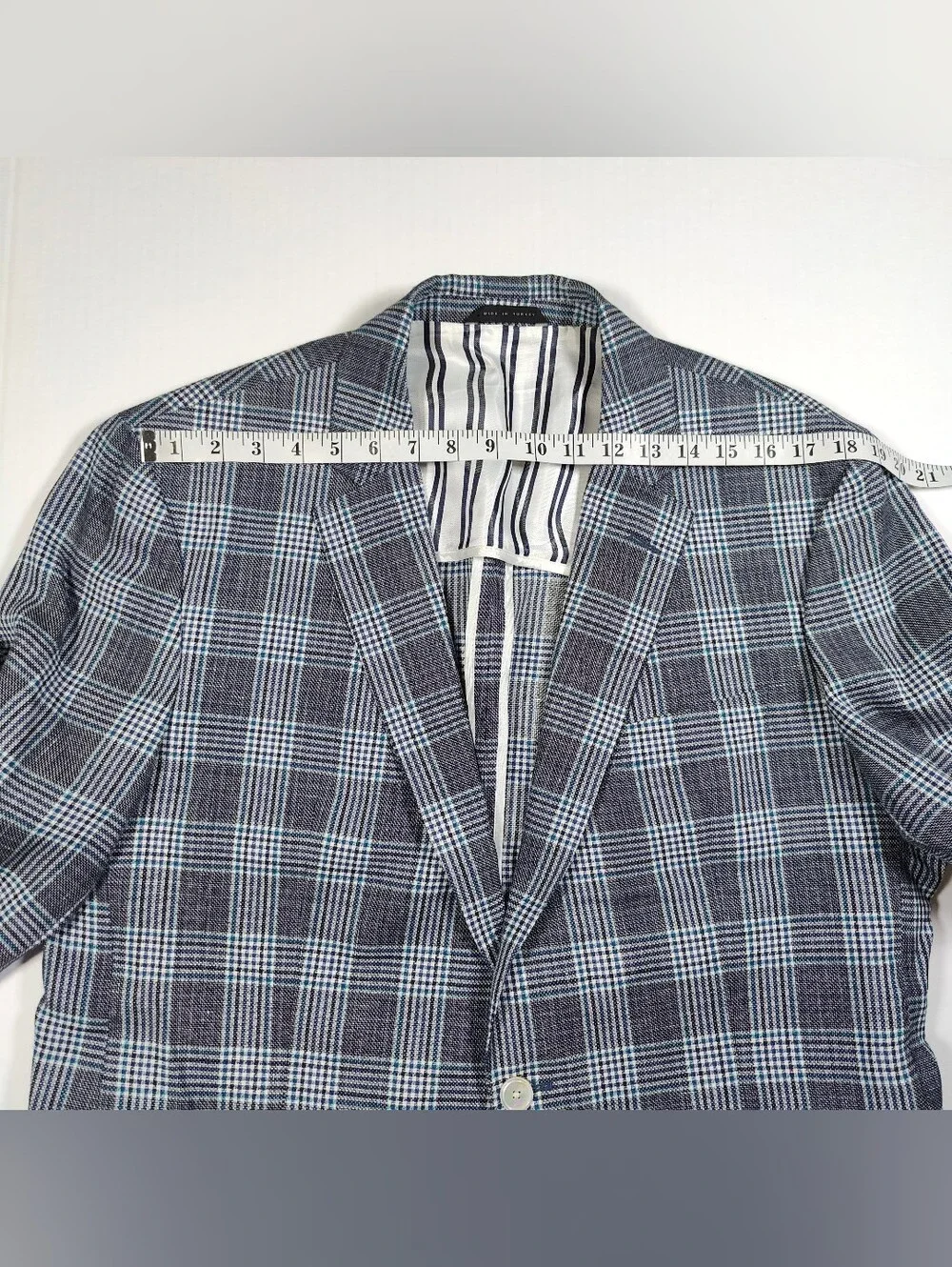 Hugo Boss Landicio Bella Tesse 60% Wool 40% Linen Blue Gray Plaid Blazer Sz 46